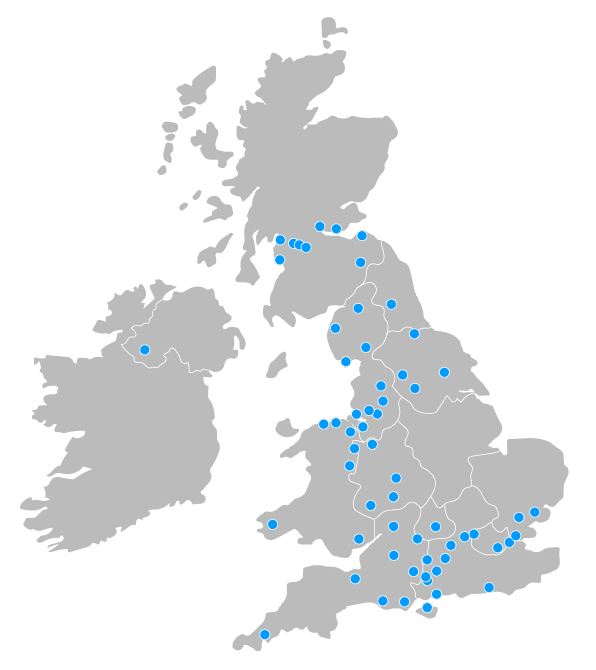 Map of the UK with LOCALiQ's locations