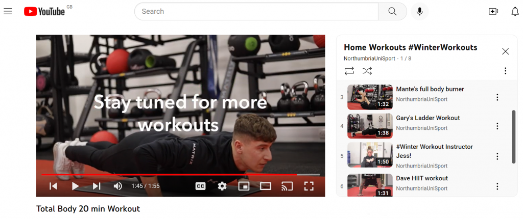 Screenshot of a Total body workout on Youtube