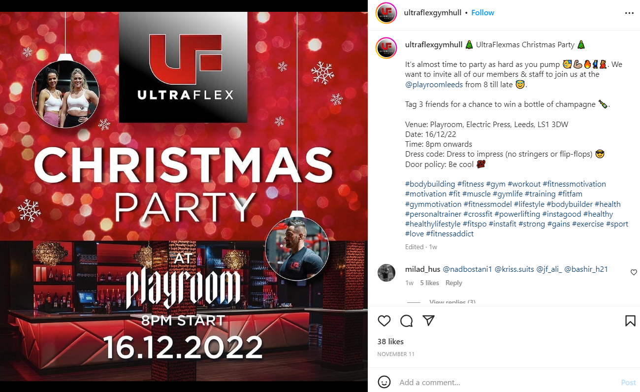 UltraFlex Christmas Party Instagram post