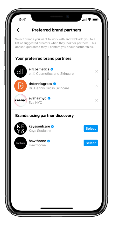 Instagram Preferred Brand Partners List.