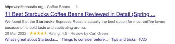 Example of starbucks review listing