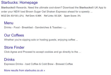 Example of starbuck site links