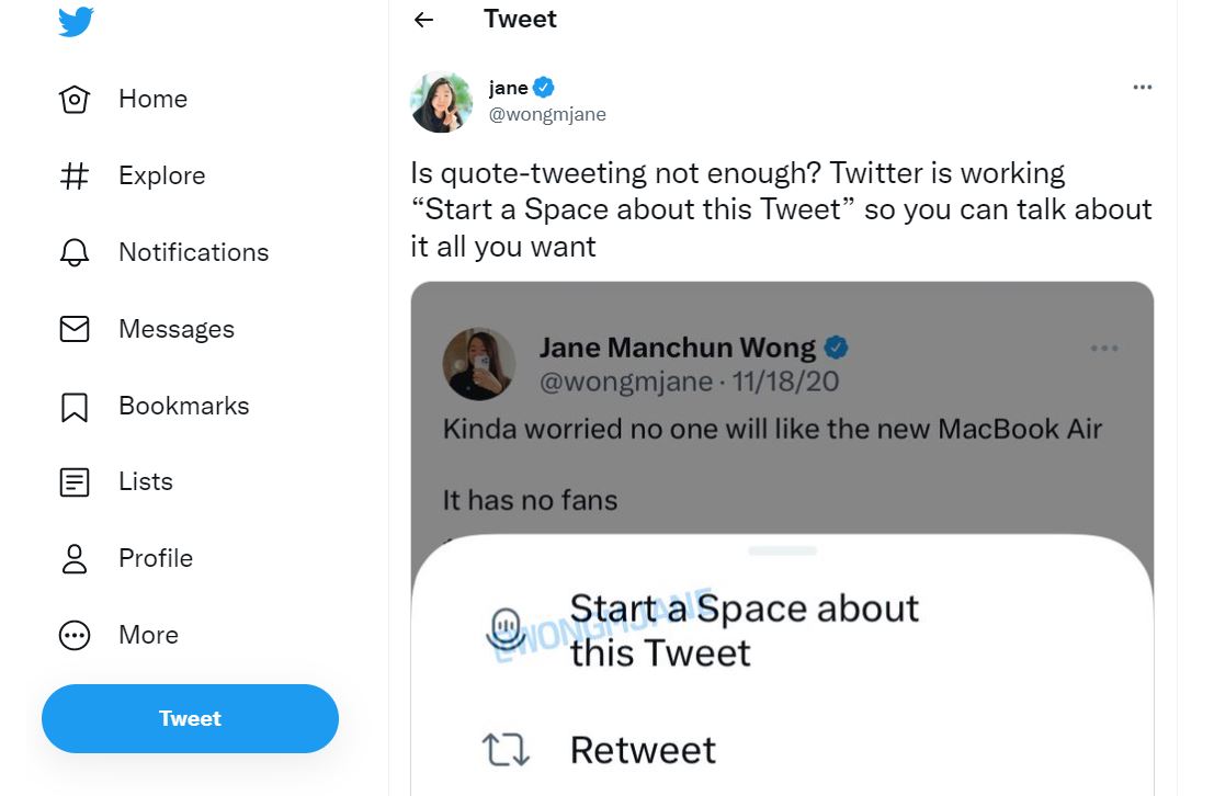Twitter Live Space Example.