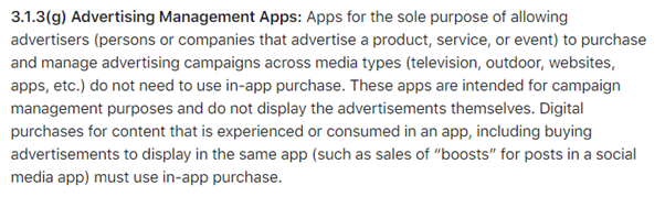 Section 3.1.3g of Apples rules for app developers