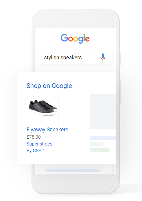 Example of a Google shopping shoe advert displayed on an Iphone