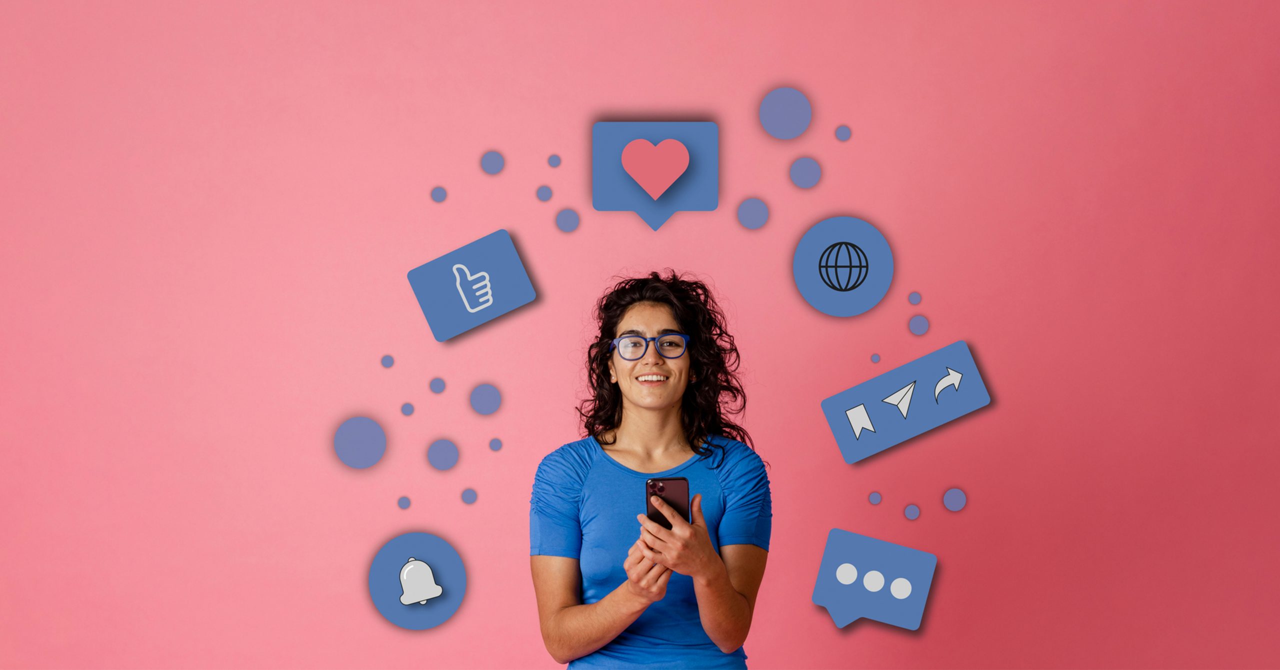 Instagram Ad Infographics Floating Around Women's Head.