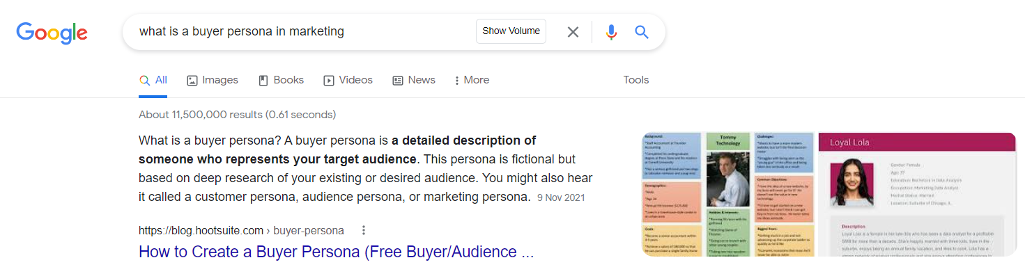 Buyer persona example of a paragraph featured snippet