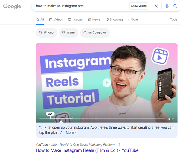 How to make Instagram reels Youtube video presented as a table in a Google featured snippet