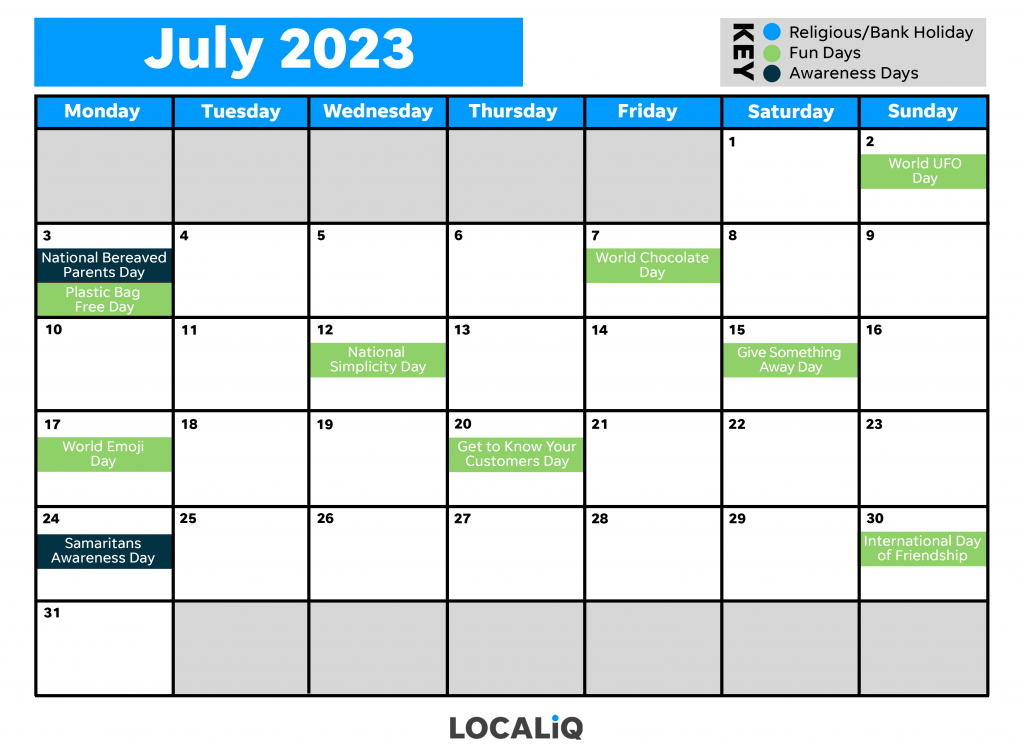 July social media calendar
