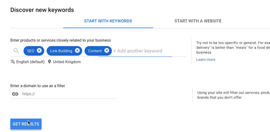 Google Keyword Planner Example.