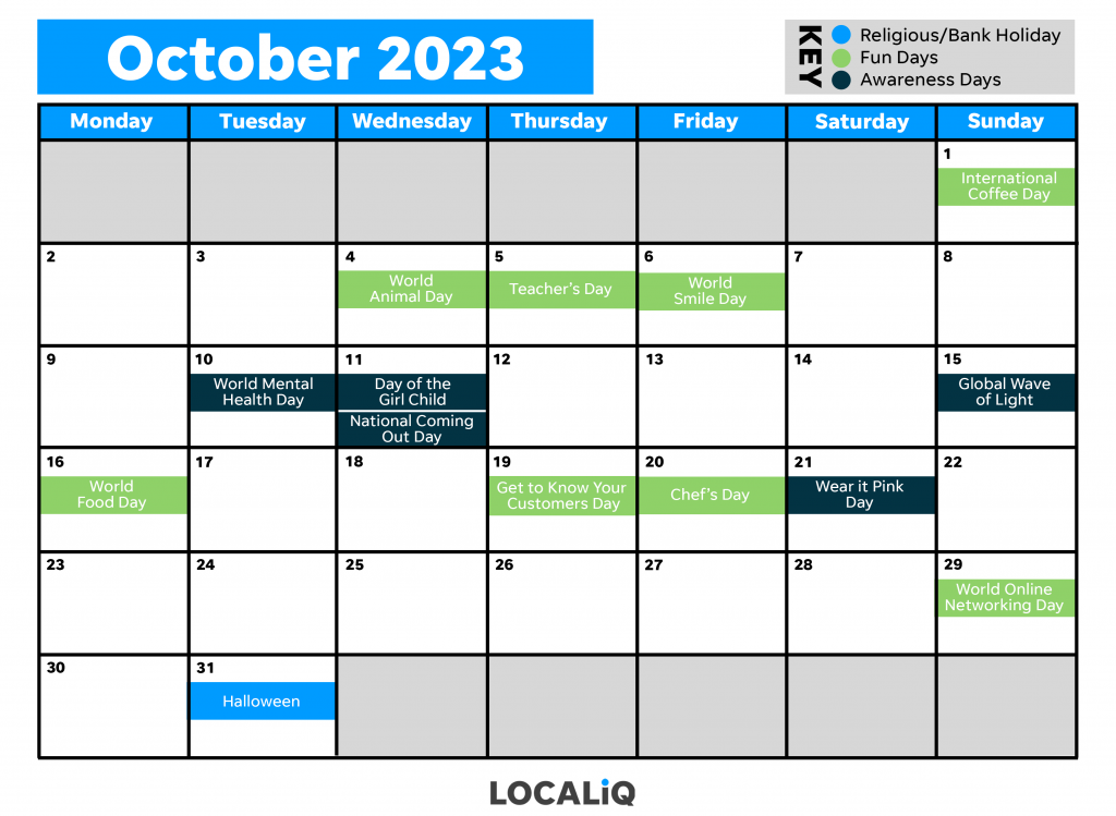 October social media calendar