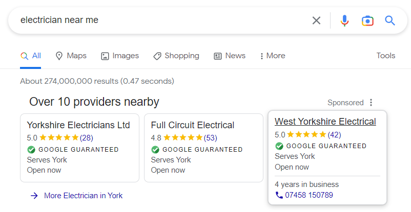 Google local service ads for local electricians