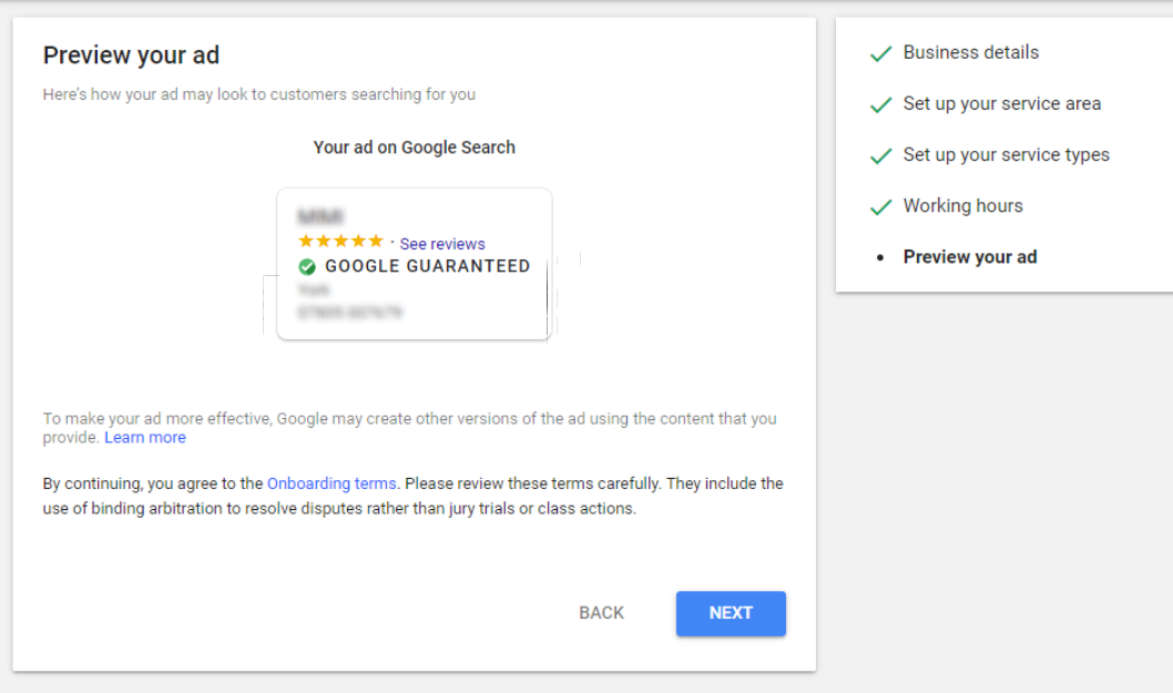 Google local service ads preview your ad