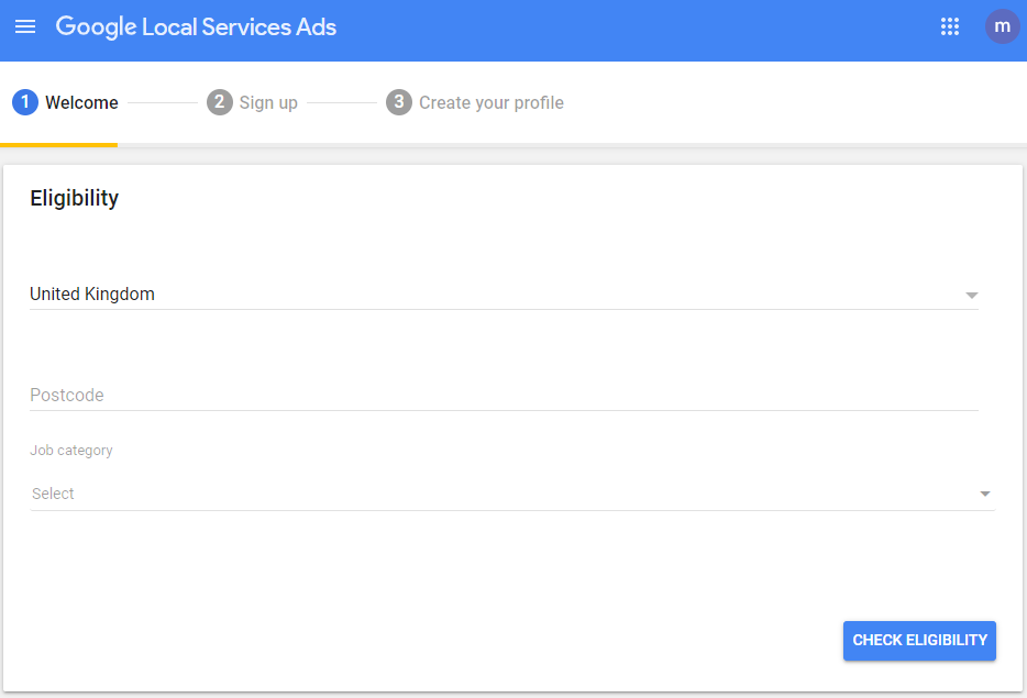 Google local service ads check eligibility page