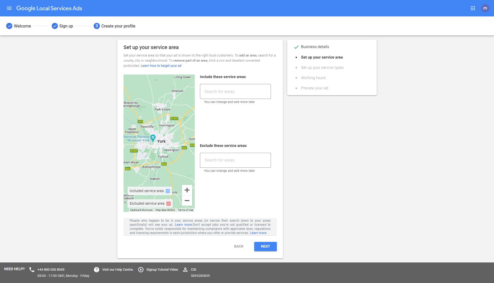 Google local service ads set up your service area page