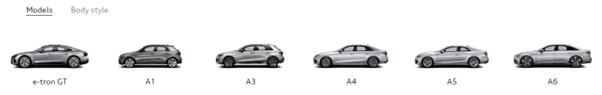 Website navigation menu using cars (Audi)