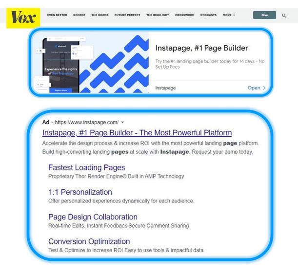 Display Ad on Vox Website and Search Ad on Google.