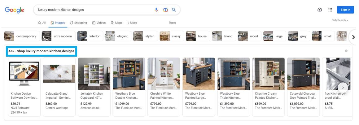 Search and Promoted Listings Ads| Google Search Example.