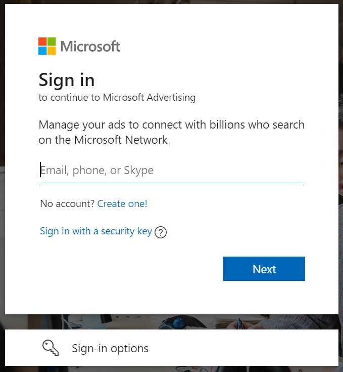 Microsoft sign in page