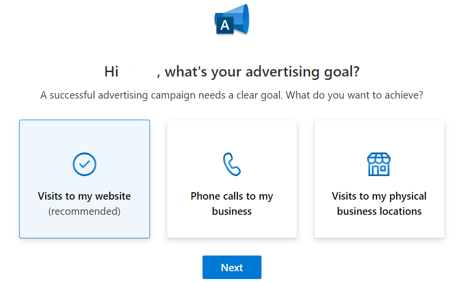 Step 1 to set up an advertising campaign on Microsoft Bing 