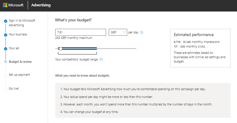 Step 6 to set up an advertising campaign on Microsoft Bing 