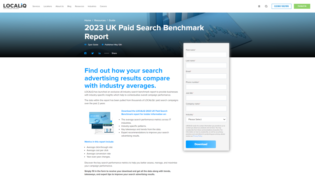 LOCALiQ search benchmark report landing page