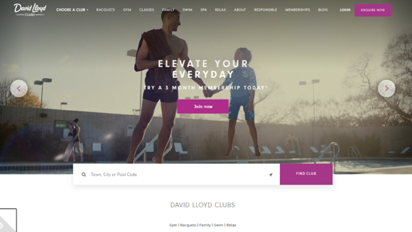 Screenshot of David Lloyd club website