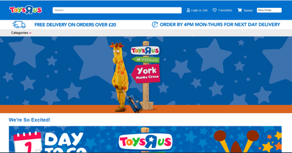 Screenshot from Toys R Us' website