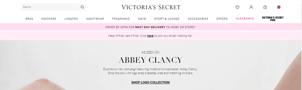 screenshot of Victoria's Secret webpage