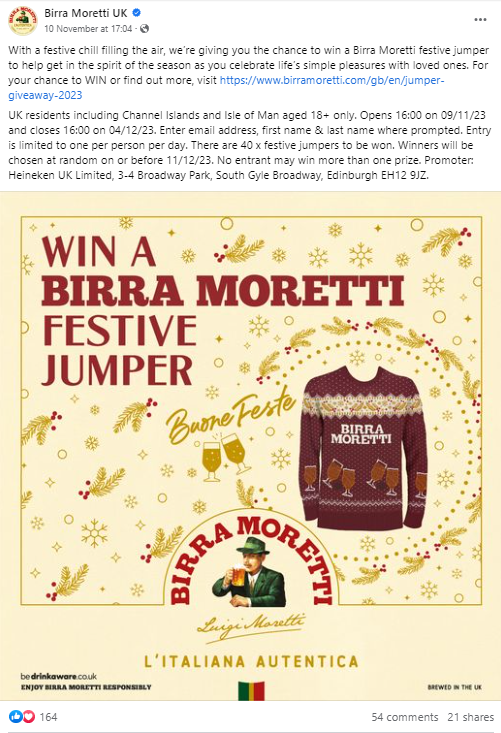Birra Moretti festive jumper giveaway