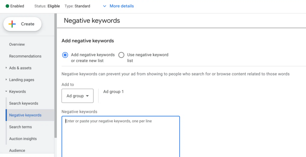 PPC for Solicitors - negative keywords example
