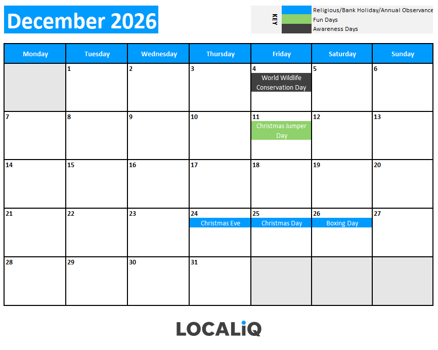 Key dates for December 2026