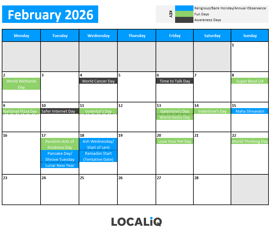 Key dates for February 2026