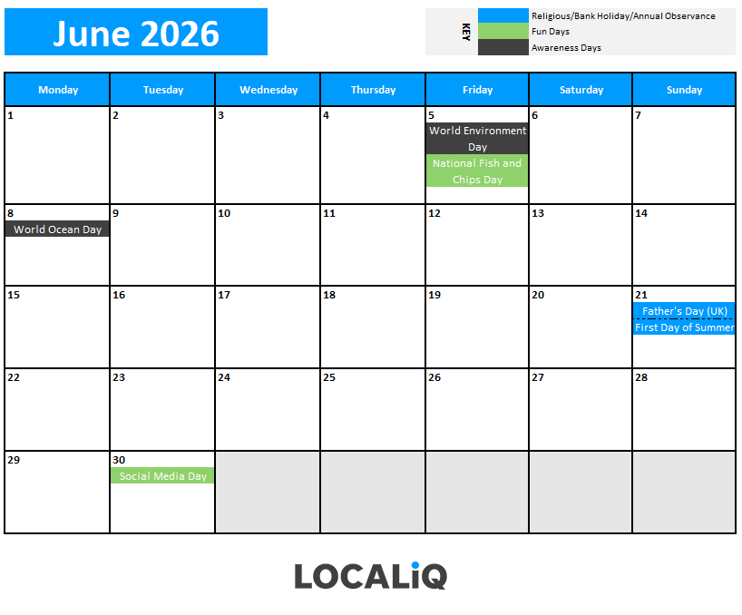 Key dates for June 2026