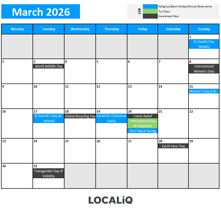 Key dates for March 2026