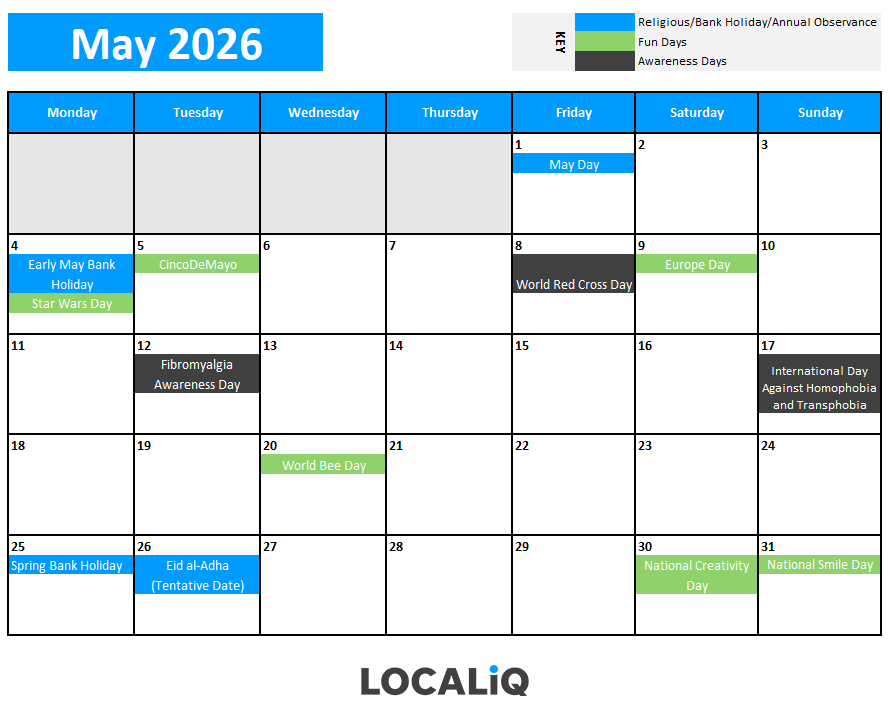 Key dates for May 2026