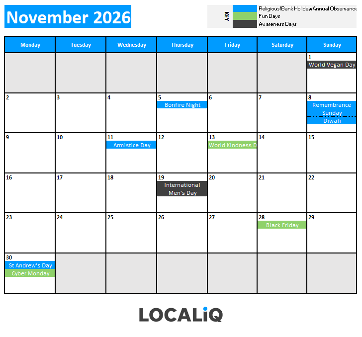 Key dates for November 2026