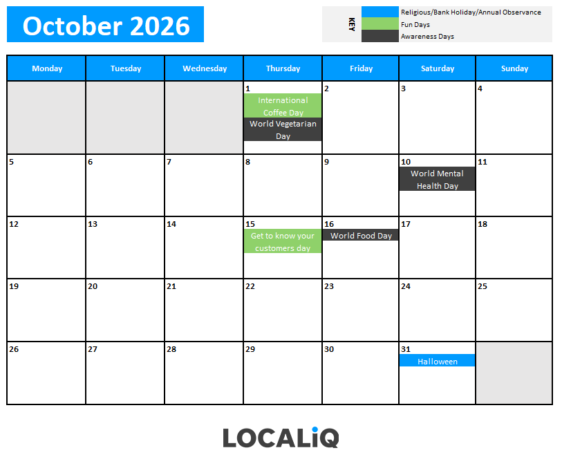 Key dates for October 2026