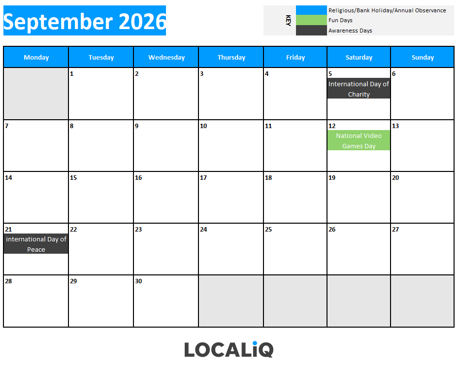 Key dates for September 2026